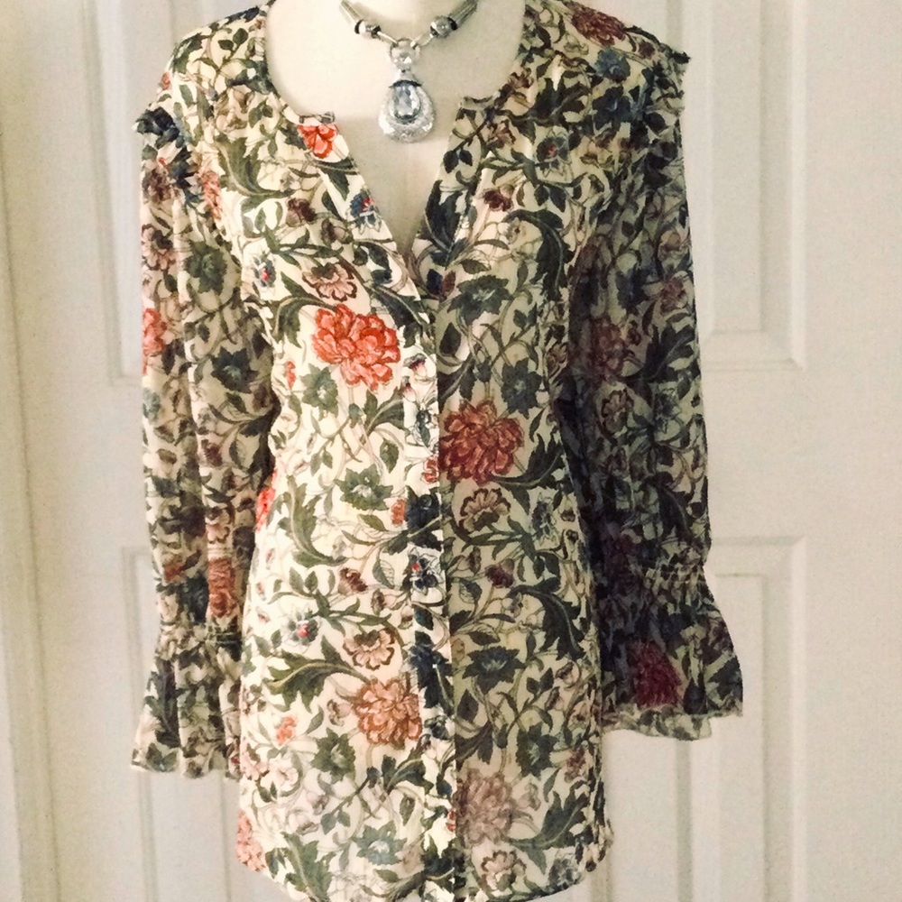 Democracy 1X Sheer Button Up Blouse